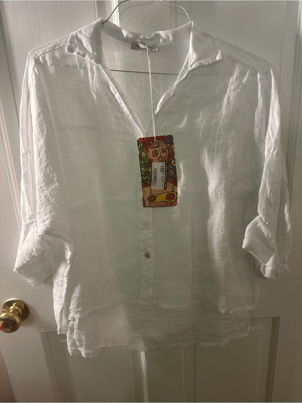 Linen White Linen Button-Popover Blouse